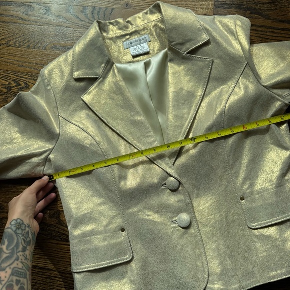 Newport News Leather Genuine Leather Vintage Gold Shimmer Jacket Size 14 - Picture 4 of 6